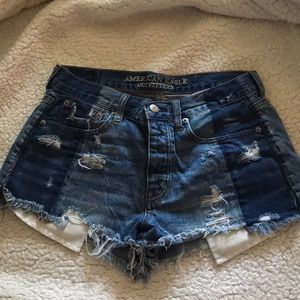 Distressed Two Tone Jean Shorts